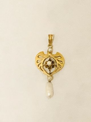 Estate Antique 10k Gold Victorian Seed Pearl Diamond Pendant