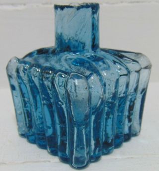 Larger - Size Pale Copper - Blue Ribbed Ink Bottle C1900 