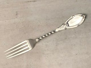 Very Early Coin Silver Fork With Twist Handle 6 1/8 "