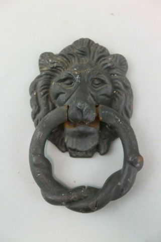 Vintage Antique Black Cast Iron Lions Head Door Knocker
