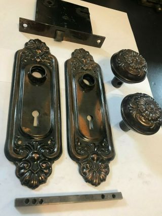 Set Old Copper Wash Art Craft Deco Victorian Steel Door Knob Plate Lock Hardware