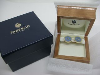 Faberge Modern Cuff Links Guilloche Enamel & Diamond 18kt Gold Box.
