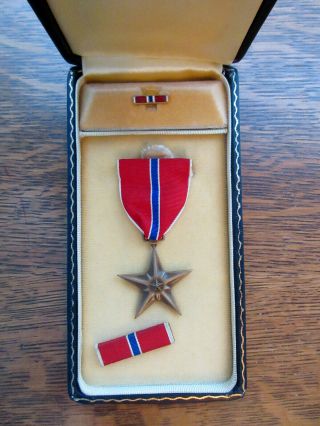 Vtg Bronze Star Medal Ww2 Vietnam Us Army Navy Marines Ribbon Bar Coffin Case