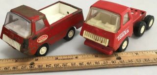 Vintage 1970s Tonka Metal Toy Small 4 1/4 Inch Red Pick Up Trucks