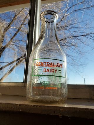 Vintage Central Ave Dairy Phoenix,  Arizona 1qt Store Milk Bottle