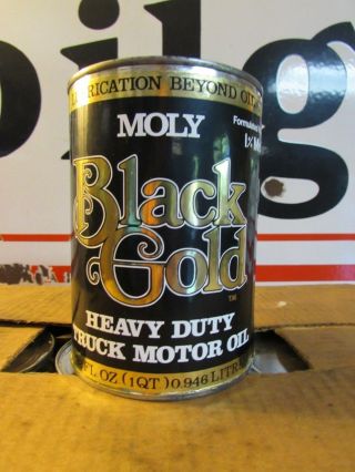 Vintage Molly Black & Gold Oil Heavy Duty Truck Motor Oil Full Tin Quart Can