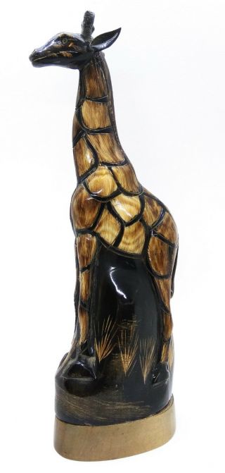 Giraffe Sculpture Water Buffalo Horn Carved 11 " Feng Shui Decor Collectible Gift