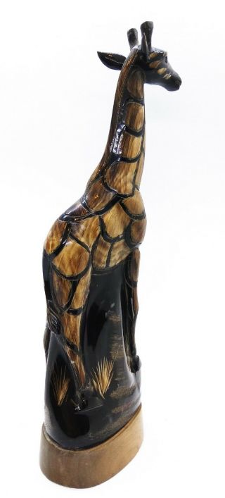 Giraffe Sculpture Water Buffalo Horn Carved 11 