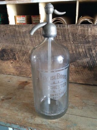 Antique Seltzer Bottle House Bros.  Rochester Ny Glass Bottle 40 Oz.