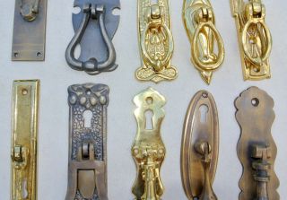 10 Pulls Handles Solid Brass Door Vintage Old Style Drops Knobs Kitchen Heavy 4 "
