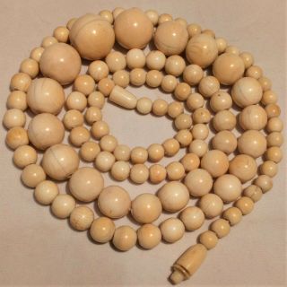 Art Deco Chinese Bovine Bone Beads Necklace 32 In 83cm Graduated Hand Carved