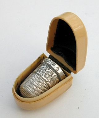 Antique Solid Silver Thimble In Lovely Thimble Holder Ch 1909