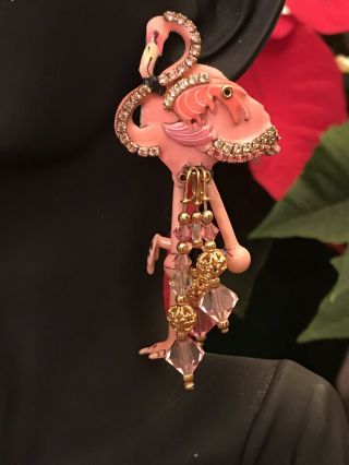 Lunch At The Ritz Earrings Tropical Pink Flamingo Pierced Australian Crystal