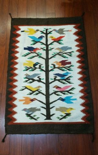 Vintage Navajo Indian Wool Rug Saddle Blanket Birds Tree Of Life