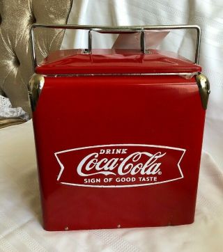 Vintage Beverage Cooler Ice Box Tin Lunch Box 8 Gallon Red Metal Coke Coca Cola 2