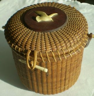 Vintage Nantucket Lightship Basket Handbag Walter Brown Cross Rip Crafts Dated