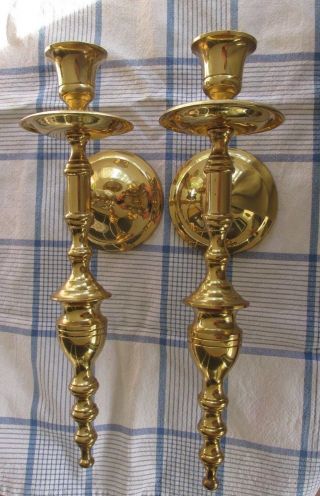 Pair 2 Brass Candle Wall Sconces Made In India Candlestick Holders 11 " Tall