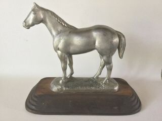 Vintage Kaag Silver Metal Trophy Quarter Horse Statue On Wood Base American Assn