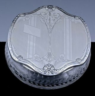 Large C1920 Art Deco Sterling Silver & Cut Glass Vanity Dresser Jar N/r
