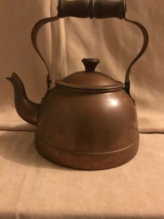 Vintage Copper Tea Pot With Wood Handle Primitive Farmhouse