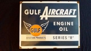 Vintage Gulf Aircraft Engine Oil Series " R " Porcelain Gas,  Oil Sign