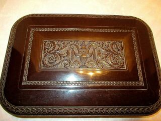 Brown Bakelite Cameo Silverware Scroll Top Case Size 18 " By 13 " W/booklet