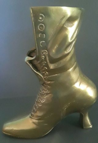 Vintage Brass Victorian Style Ladies Boot Shoe Planter/vase.