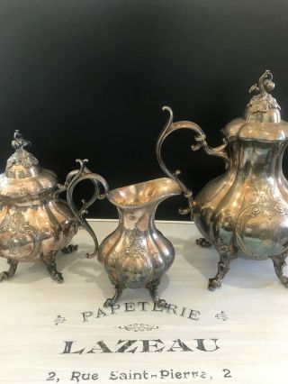 Reed Barton 1795 Hand Chased Silverplate 3 Piece Tea Coffee Set Pumpkin Vine
