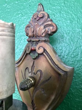 Antique Brass Wall Light Sconce Art Nouveau - Cast Brass Sconce Victorian Gothic 3