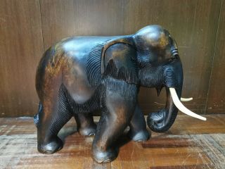 Thai Wooden Elephant Figurine Handmade Decor Collectible Statue Thai Souvenir