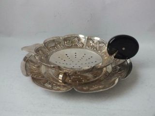 Decorative Indian Solid Sterling Silver Tea Strainer On Stand C.  1960/ 139 G