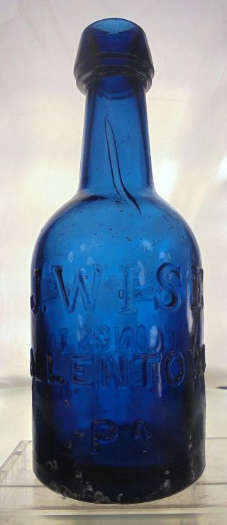 John Wise Allentown Pennsylvania Antique Squat Soda Bottle.  Cobalt.