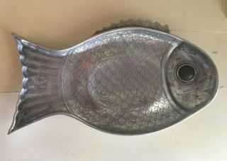 Vintage Arthur Court Sand Cast Aluminum Fish Jade Eye Tray 11”1970’s