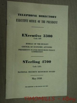 1950 Harry Truman White House National Security Budget Telephone Directory Orig.