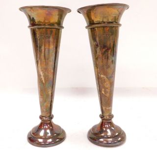 2x Antique 1908 Solid/sterling Silver William Comyns,  London 19cm Vases - S29