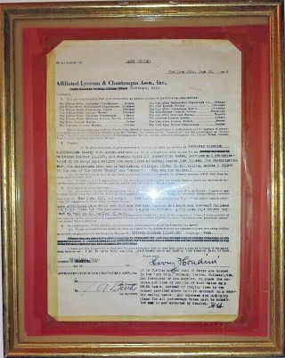 Vintage 1924 Mimeograph Of Performance Contract Signed By Harry Houdini (framed)