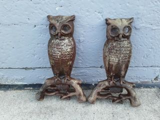 Vintage Cast Iron Owl Fireplace Andirons