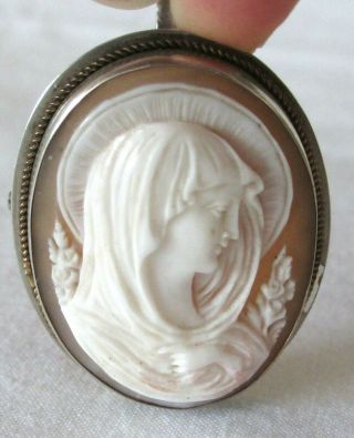 Antique Victorian Madonna Virgin Mary 800 Silver Cameo Pendant Brooch