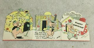 Vintage Birthday Card Three Little Pigs Theme,  Die Cut,  Hall Brothers Mfg