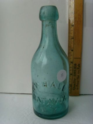 Antiq " H.  W.  Hall - Batavia Ny " Blue - Green Blob Squat Soda Bottle 1860 - 1880 58/11