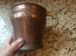 Antique/vintage Large Hammered Copper Mug Cup Container W/ Handle