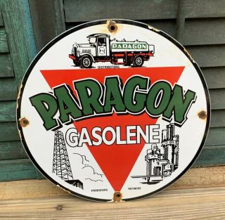 Vintage Paragon Motor Oil Porcelain Sign Gasoline Service Station Pump Plate
