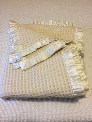 Vintage Frette Italy Cream Merlino Wool Blanket Vgc Estate 76 X 96 Luxary Linen