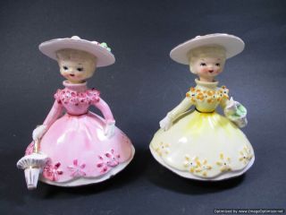 2 Vintage Napco 1958 Ceramic Figural Lady Perfume Bottles 1