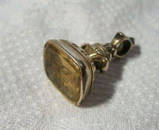 Victorian Rolled Gold Fob Carved Citrine Double Headed Eagle Intaglio Wax Seal 2