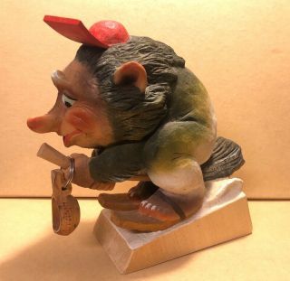 Henning - Hand Carved Wood In Norway - Skiing Gnome Troll - Well Done Very Cool