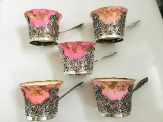 Antique Solid Silver Cup Holders & Cups William Comyns Birmingham 1887 X 5