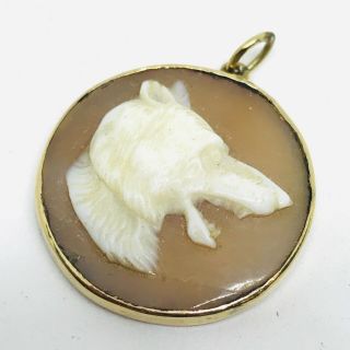 Antique Victorian 9ct Gold And Carved Cameo Wolfs Head Pendant