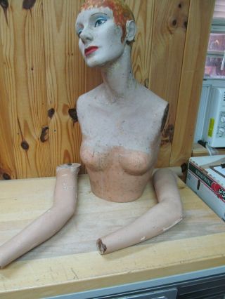 Vintage Upper Body Female Mannequin Head/torso Arms (wood/composition)