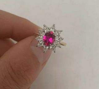 9ct Gold Ruby Large Cluster Ring 9k 375.